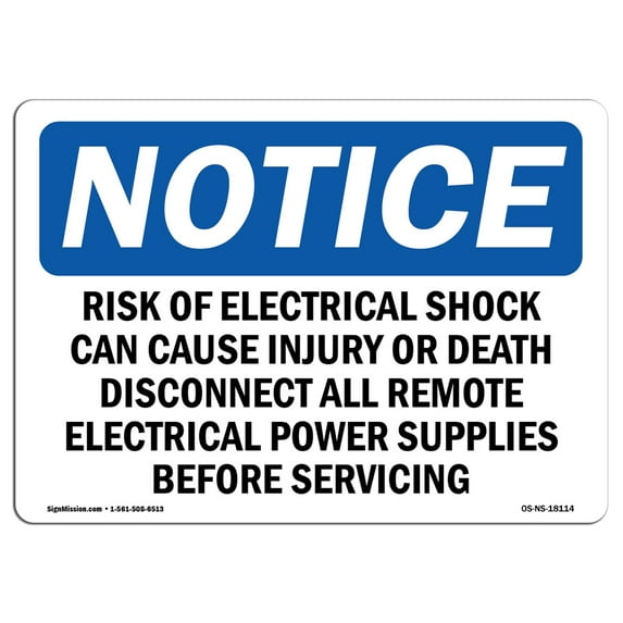 SignMission OS-NS-A-1824-L-18114 18 x 24 in. OSHA Notice Sign - Risk of Electrical Shock Can Cause Injury