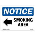 thumbnail image 1 of OSHA Notice Sign - Smoking Area [Left Arrow] |  Aluminum Sign | Protect Your Business, Construction Site, Warehouse & Shop Area |  Made in the USA, 1 of 6