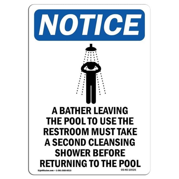 SignMission OS-NS-A-1824-V-10026 18 x 24 in. OSHA Notice Sign - A Bather Leaving the Pool to Use the Restroom