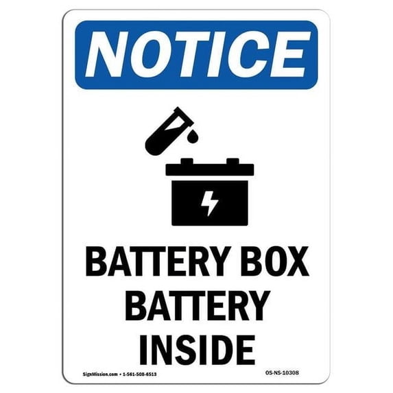 SignMission OS-NS-A-1824-V-10308 18 x 24 in. OSHA Notice Sign - Battery Box Battery Inside