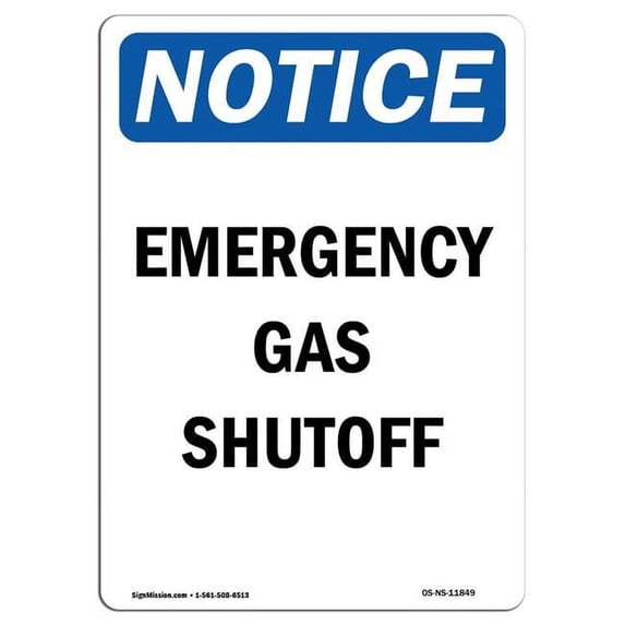 SignMission OS-NS-A-1824-V-11849 18 x 24 in. OSHA Notice Sign - Emergency Gas Shutoff