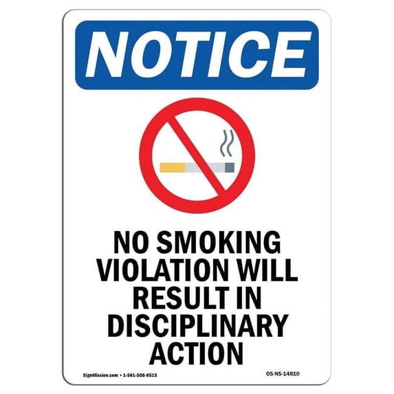 SignMission OS-NS-A-1824-V-14810 18 x 24 in. OSHA Notice Sign - No Smoking Violation