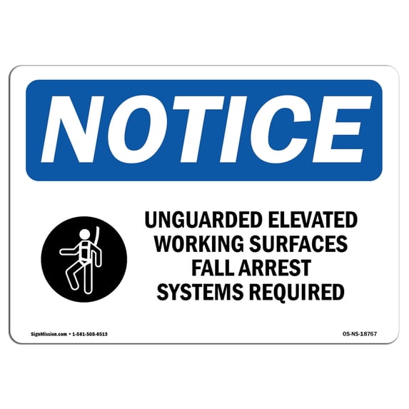 OSHA Notice Sign - Unguarded Elevated Working Surfaces | Aluminum Sign | Protect Your Business, Construction Site, Warehouse & Shop Area | Made in the USA
