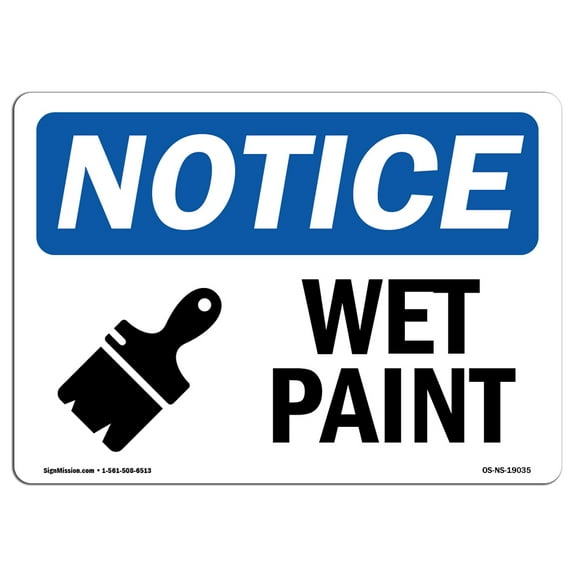 SignMission OS-NS-D-1014-L-19035 OSHA Notice Sign - Wet Paint Sign with Symbol