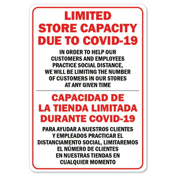 SignMission OS-NS-D-2436-25450 Public Safety Sign - Limited Store Capacity Due to Covid-19 Spanish