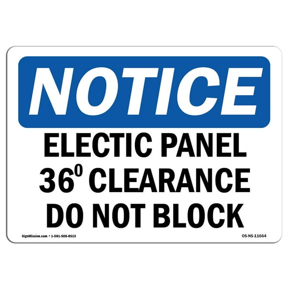 OSHA Notice Sign - Electrical Panel 36 Clearance Do Not Block | Decal | Protect Your Business, Construction Site |  Made in the USA