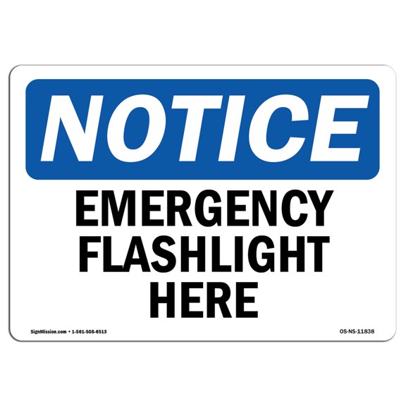 SignMission OS-NS-D-35-L-11838 Notice Emergency Flashlight Here OSHA Decal Sign
