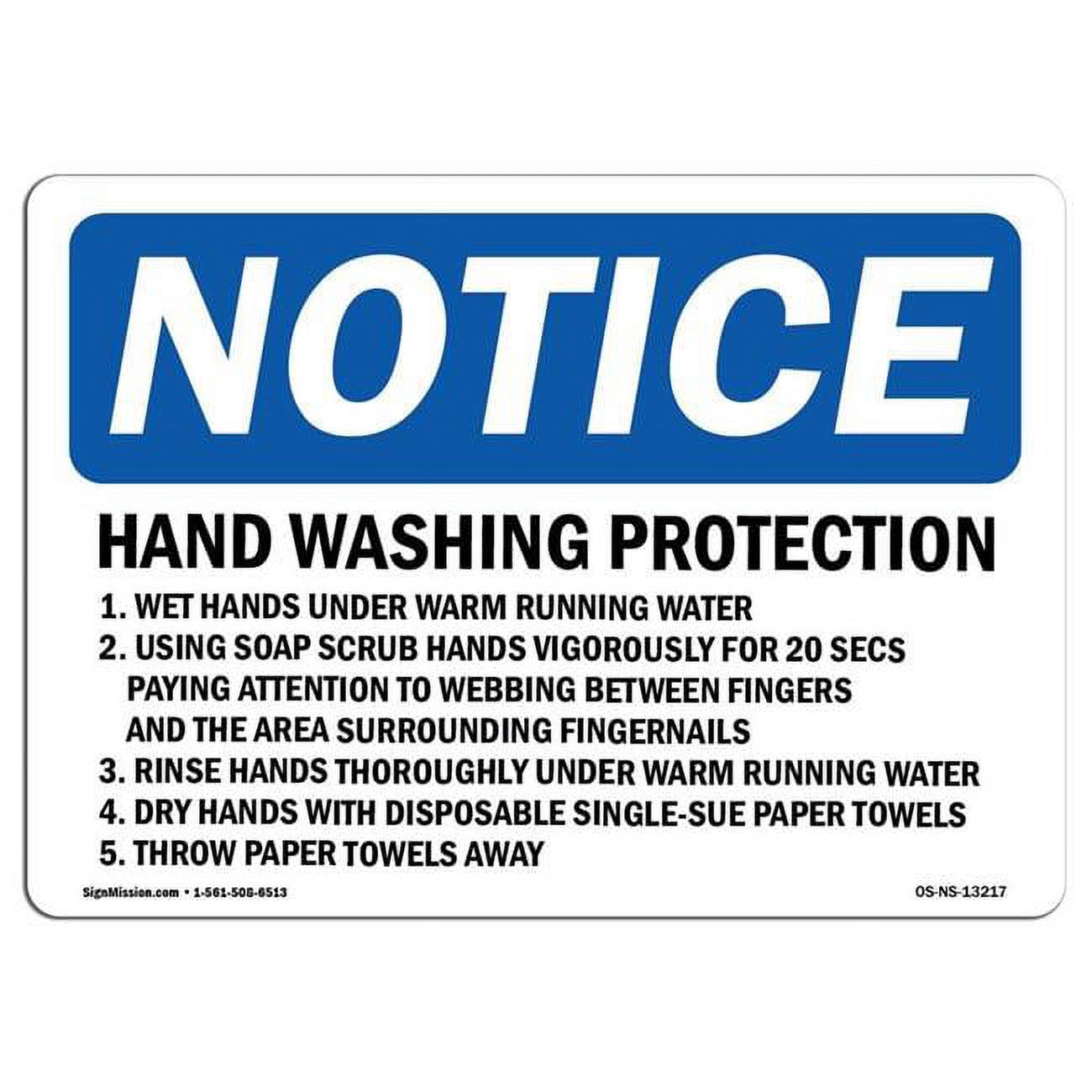 SignMission OSHA Notice Sign Hand Washing Protection 1. Wet Hands