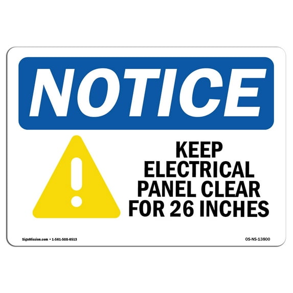 SignMission OS-NS-D-35-L-13800 OSHA Notice Sign - Keep Electrical Panel Clear with Symbol