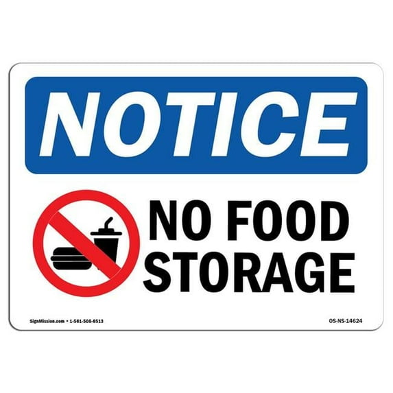 SignMission OS-NS-D-35-L-14624 OSHA Notice Sign - No Food Storage with Symbol