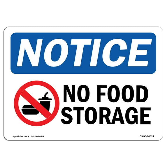 SignMission OS-NS-D-57-L-14624 OSHA Notice Sign - No Food Storage Sign with Symbol
