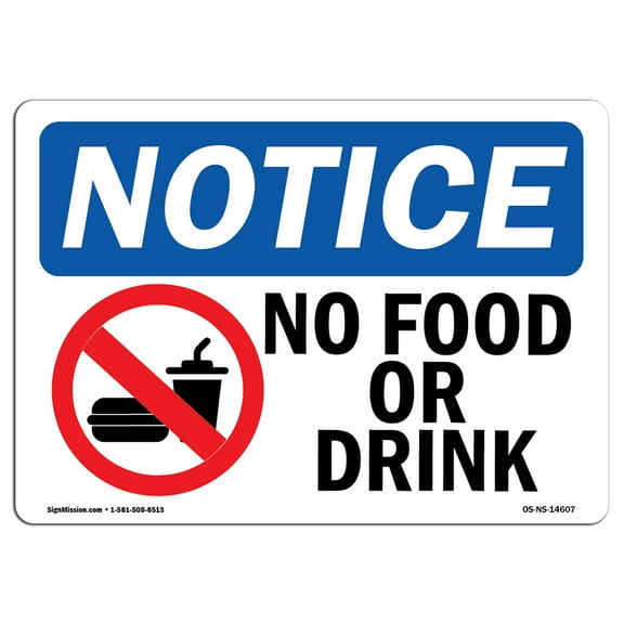SignMission OS-NS-D-710-L-14607 OSHA Notice Sign - No Food or Drink Sign with Symbol