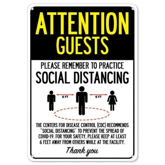 SignMission OS-NS-P-1014-25395 Covid-19 Notice Sign - Attention Guests Practice Social Distancing
