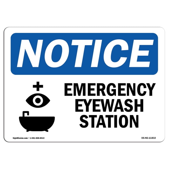 SignMission OS-NS-P-710-L-11832 7 x 10 in. OSHA Notice Sign - Emergency Eyewash Station with Symbol