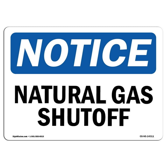 SignMission OS-NS-P-710-L-14311 OSHA Notice Sign - Natural Gas Shutoff