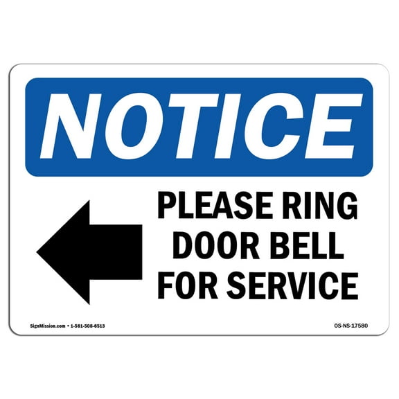 OSHA Notice Sign - Please Ring Door Bell For Service | Plastic Sign | Protect Your Business, Construction Site, Warehouse & Shop Area | Made in the USA