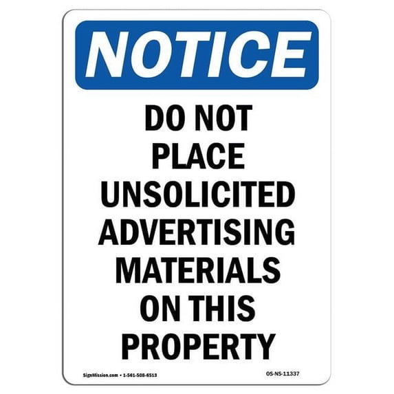 SignMission OS-NS-P-710-V-11337 OSHA Notice Sign - Do Not Place Unsolicited Advertising