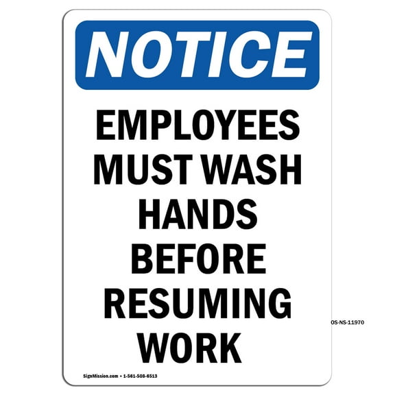 SignMission OS-NS-RD-1014-V-11970 OSHA Notice Sign - Employees Must Wash Hands Before