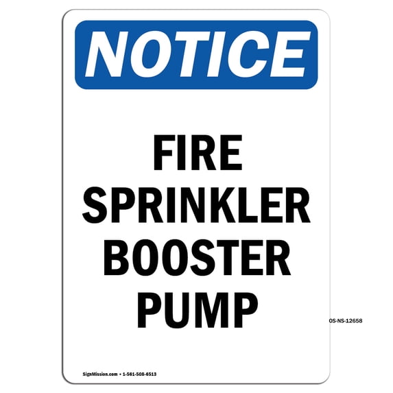 SignMission OS-NS-RD-1014-V-12658 OSHA Notice Sign - Fire Sprinkler Booster Pump