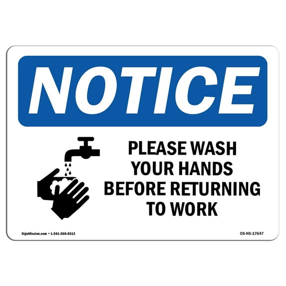 SignMission OS-NS-RD-1218-L-17647 Osha Notice Sign - Please Wash Your Hands Before