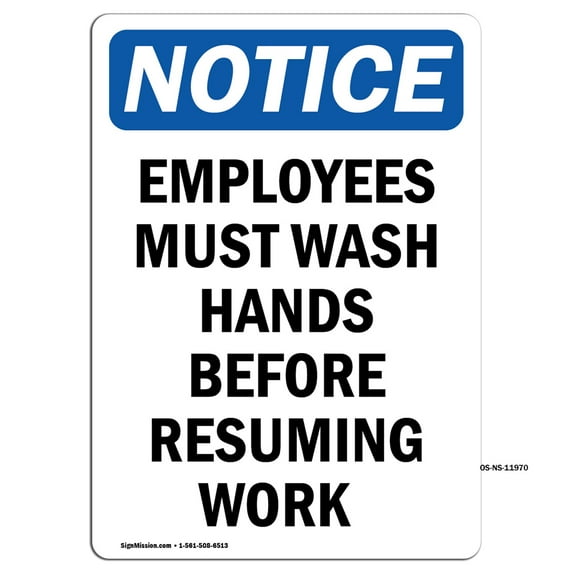 SignMission OS-NS-RD-1824-V-11970 OSHA Notice Sign - Employees Must Wash Hands Before