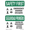 thumbnail image 1 of SignMission OS-SF-A-1824-L-10775 18 x 24 in. OSHA Safety First Sign - Emergency Shower Eye Bath Bilingual, 1 of 6