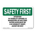thumbnail image 1 of SignMission OS-SF-D-35-L-10555 OSHA Safety First Sign - Attention Hi-Visibility Apparel is Mandatory, 1 of 5