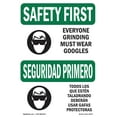 thumbnail image 1 of SignMission OS-SF-D-35-L-10779 OSHA Safety First Sign - Everyone Grinding Bilingual, 1 of 5