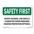 thumbnail image 1 of SignMission OS-SF-D-35-L-10919 OSHA Safety First Sign - Safety Glasses Lab Coats & Closed Toe Shoes, 1 of 5