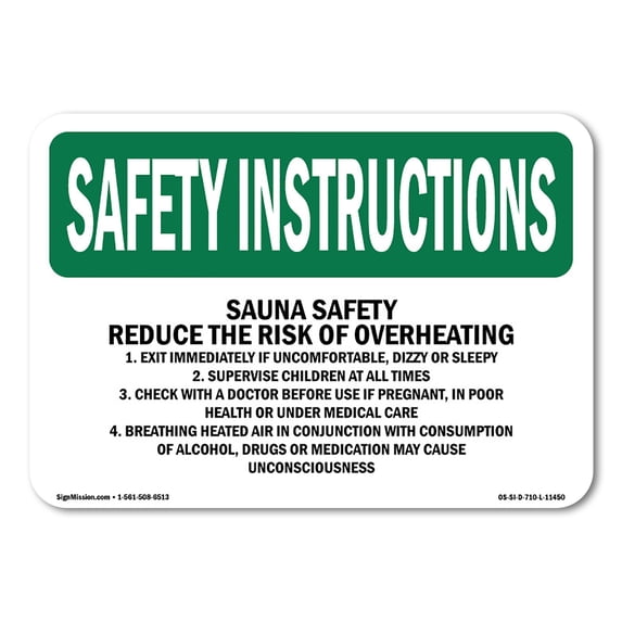 SignMission OS-SI-A-1218-L-11450 12 x 18 in. OSHA Safety Instructions Sign - Sauna Safety Reduce the Risk of Overheating