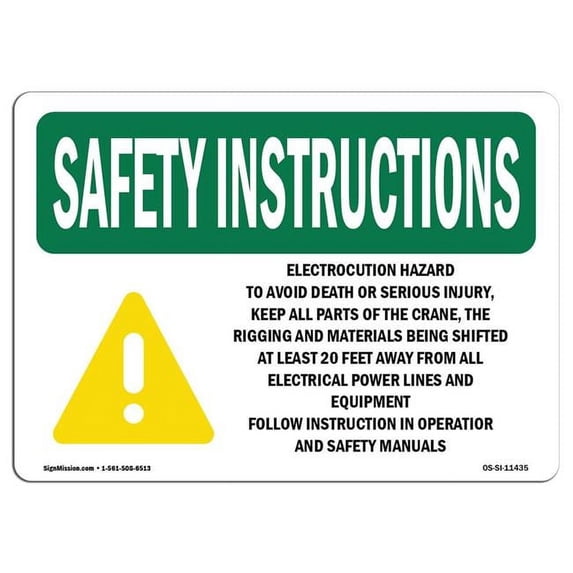SignMission OS-SI-A-1824-L-11435 18 x 24 in. OSHA Safety Instructions Sign - Electrocution Hazard to Avoid with Symbol