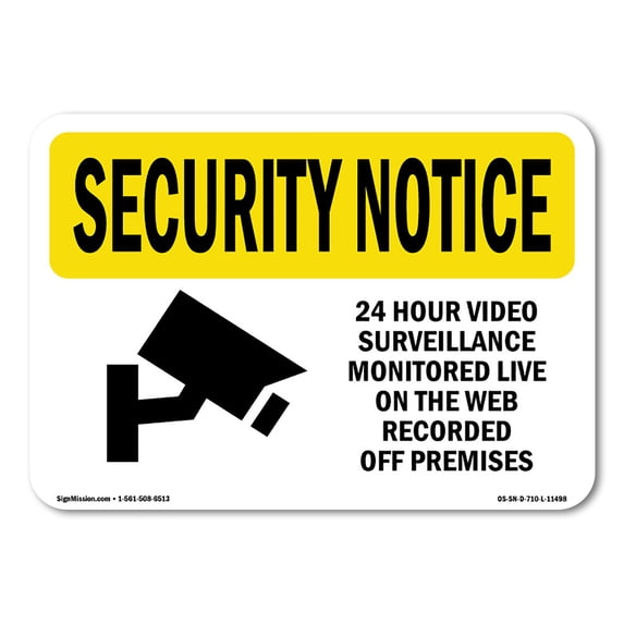 SignMission OS-SN-A-1824-L-11498 18 x 24 in. OSHA Security Notice Sign - 24 Hour Video Surveillance