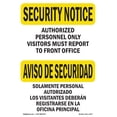 thumbnail image 1 of SignMission OS-SN-A-1824-L-11677 18 x 24 in. OSHA Security Notice Sign - Visitors to Front Office Bilingual, 1 of 6
