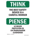 thumbnail image 1 of SignMission OS-TS-A-1824-L-11861 18 x 24 in. OSHA Think Sign - Safety Device Careful Worker Bilingual, 1 of 6