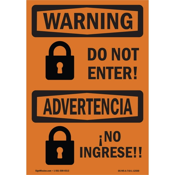 SignMission OS-WS-A-1218-L-12550 12 x 18 in. OSHA Warning Sign - Do Not Enter