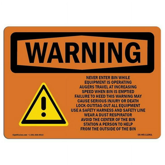 SignMission OS-WS-A-1824-L-11961 18 x 24 in. OSHA Warning Sign - Grain Bin Silo Safety