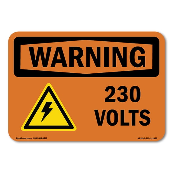 SignMission OS-WS-A-1824-L-11966 18 x 24 in. OSHA Warning Sign - 230 Volts with Symbol