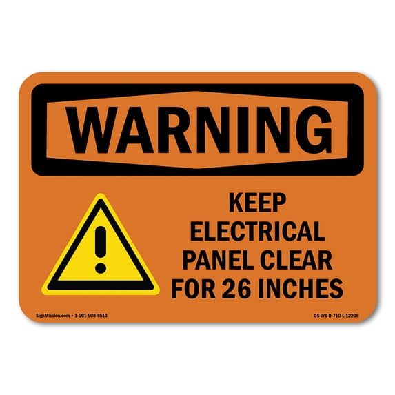 SignMission OS-WS-A-1824-L-12208 18 x 24 in. OSHA Warning Sign - Keep Electrical Panel Clear with Symbol