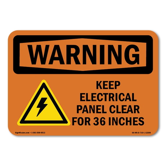 SignMission OS-WS-A-1824-L-12209 18 x 24 in. OSHA Warning Sign - Keep Electrical Panel Clear with Symbol