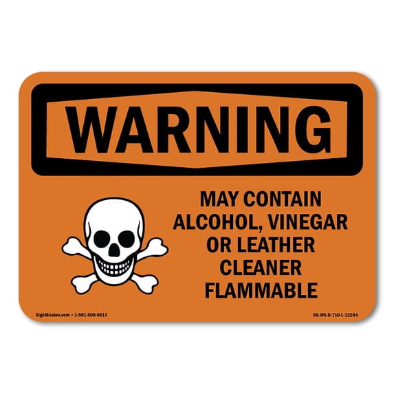 SignMission OS-WS-A-1824-L-12244 18 x 24 in. OSHA Warning Sign - May Contain Alcohol, Vinegar with Symbol