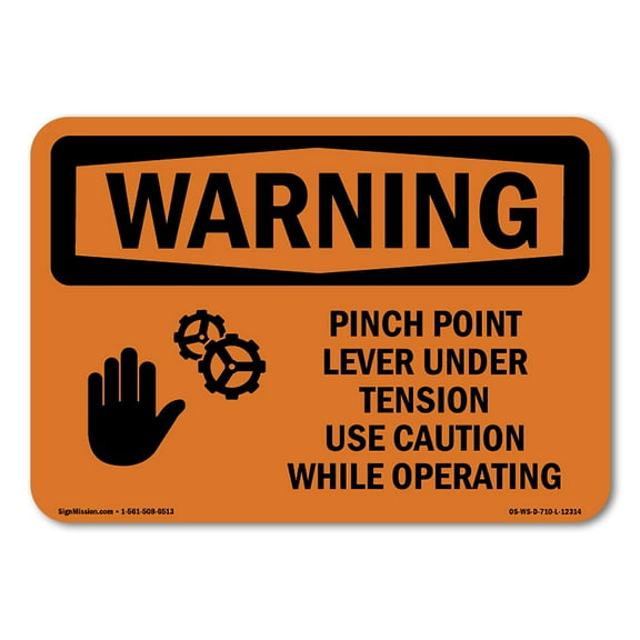 SignMission OS-WS-A-1824-L-12314 18 x 24 in. OSHA Warning Sign - Pinch Point Lever Under Tension with Symbol