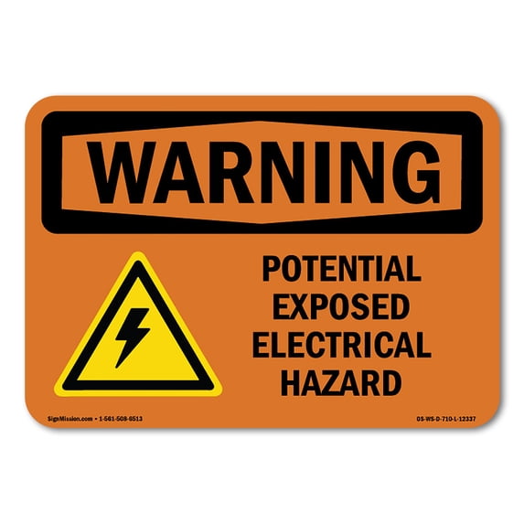 SignMission OS-WS-A-1824-L-12337 18 x 24 in. OSHA Warning Sign - Potential Exposed Electrical Hazard with Symbol