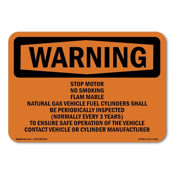 SignMission OS-WS-A-1824-L-12419 18 x 24 in. OSHA Warning Sign - Stop Motor No Smoking Flammable Gas Natural
