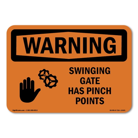 OSHA WARNING Sign - Swinging Gate Has Pinch Points With Symbol | Aluminum Sign | Protect Your Business, Work Site, Warehouse & Shop Area | Made in the USA