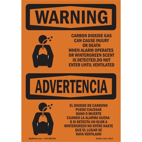 SignMission OS-WS-A-1824-L-12513 18 x 24 in. OSHA Warning Sign - Carbon Dioxide Gas Bilingual