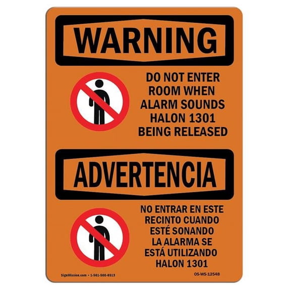 SignMission OS-WS-A-1824-L-12548 18 x 24 in. OSHA Warning Sign - Do Not Enter Room When Alarm Bilingual