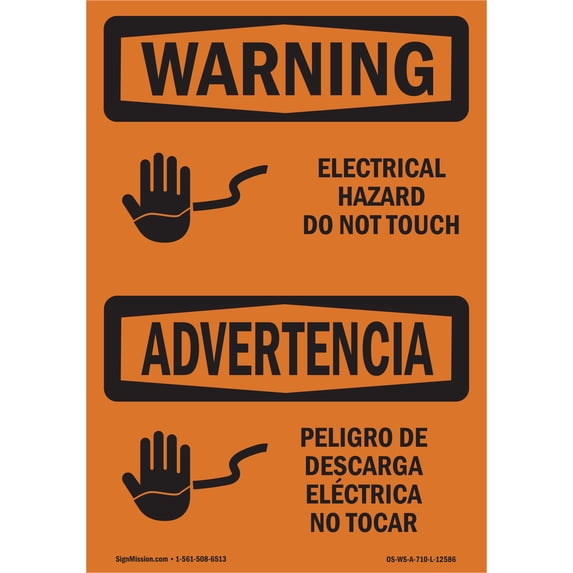 SignMission OS-WS-A-1824-L-12586 18 x 24 in. OSHA Warning Sign - Electrical Hazard Do Not Touch Bilingual