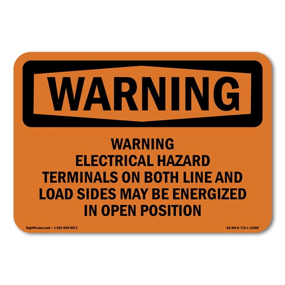 SignMission OS-WS-A-1824-L-12589 18 x 24 in. OSHA Warning Sign - Warning Electrical Hazard Terminals on Both