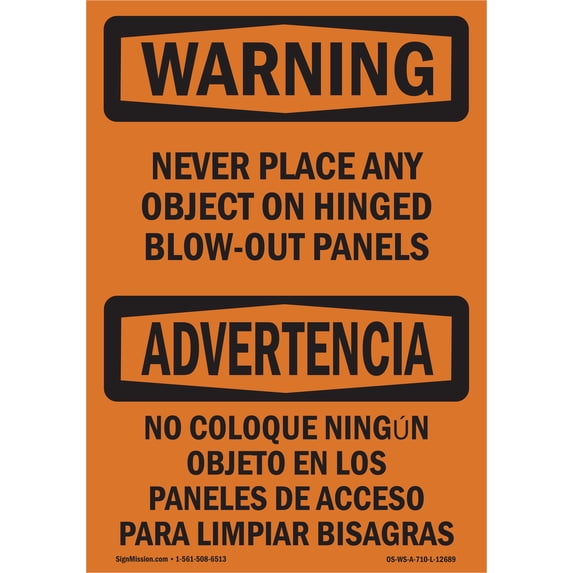SignMission OS-WS-A-1824-L-12689 18 x 24 in. OSHA Warning Sign - Never Place Any Object Panels Bilingual