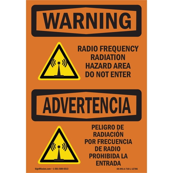 SignMission OS-WS-A-1824-L-12786 18 x 24 in. OSHA Warning Sign - Radio Frequency Radiation Hazard Area